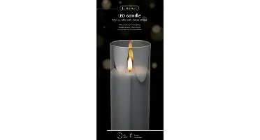 Lumineo ledkaars in glas 17.5cm rookgrijs
