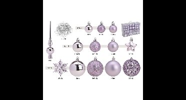 111x stuks kunststof kerstballen lila paars 3, 4 en 6 cm met piek