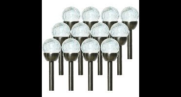 12x Buiten LED RVS bollen stekers Navi solar verlichting 24 cm colour changing