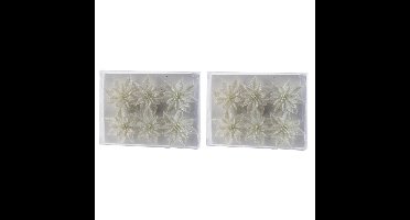 12x Kerstboomversiering witte glitter bloemen op ijzerdraad 8 cm