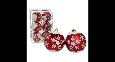 12x stuks gedecoreerde kerstballen rood kunststof 6 cm