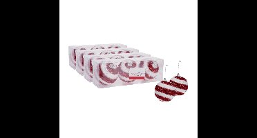 12x stuks gedecoreerde kerstballen rood/wit kunststof 8 cm