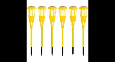 12x stuks solar tuinfakkel/tuinlamp geel op zonne-energie 61 cm