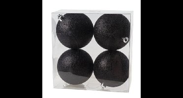 12x Zwarte glitter kerstballen 10 cm kunststof