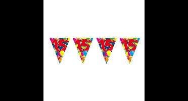 15 jaar verjaardag vlaggenlijn/vlaggetjes - kunststof - 10 meter - eenzijdig
