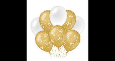 16 jaar leeftijd thema Ballonnen - 8x - goud/wit - Verjaardag - Versiering/feestartikelen