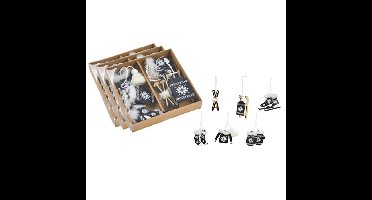 18x stuks houten kersthangers zwart wintersport thema kerstboomversiering