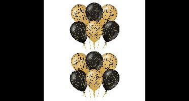 18x stuks luxe pensioen feest/party ballonnen - goud/zwart - latex - ca 30 cm