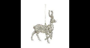 1x Gouden rendier kersthangers kunststof 12 cm kerstornamenten