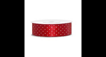 1x Hobby/decoratie rood satijnen sierlint met stippen 2,5 cm/25 mm x 25 meter