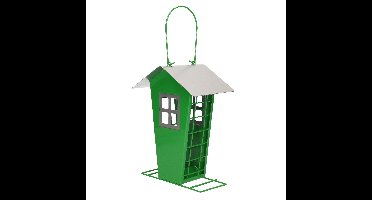 1x Stuks vogel voeder huisje voor pindas/vetbollen groen metaal 19 cm
