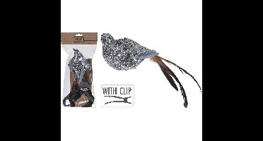 1x Zilveren decoratie vogeltjes/vogels op clip 25 cm