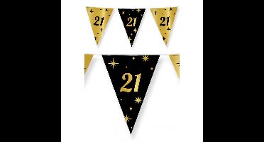 21 jaar Leeftijd verjaardag vlaggetjes - 2x stuks - zwart/goud - 10 meter - versiering - feestartike