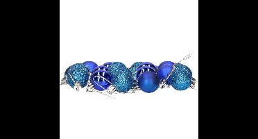 24x stuks kerstballen blauw mix van mat/glans/glitter kunststof 3 cm