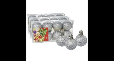 24x stuks kerstballen zilver glitters kunststof 3 cm