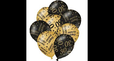 24x stuks leeftijd verjaardag ballonnen 30 jaar en happy birthday zwart/goud