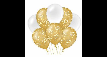 25 jaar leeftijd thema Ballonnen - 24x - goud/wit - Verjaardag - Versiering/feestartikelen