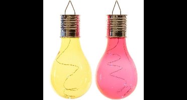 2x Buiten/tuin LED geel/rood peertjes solar verlichting 14 cm