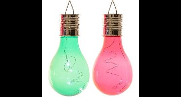 2x Buiten/tuin LED groen/rood peertjes solar verlichting 14 cm