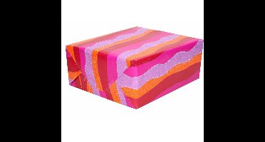 2x Inpakpapier/cadeaupapier roze/paars/oranje/rood in golf 200 x 70 cm