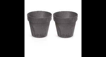 2x Kunststof bloempotten/plantenpotten betonlook 30 cm Antraciet
