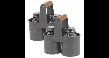 2x Peper en zout strooier set in houder - glas/metaal - 6 x 13 cm