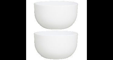 2x stuks bloempot schaal glanzend wit keramiek voor kamerplant H14 x D26 cm