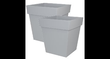 2x stuks bloempotten Toscane vierkant kunststof grijs L32 x B32 x H32 cm
