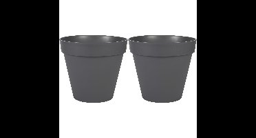2x stuks eda toscane bloempot - kunststof - antraciet - d30 x h26 cm - binnen- en buitenshuis
