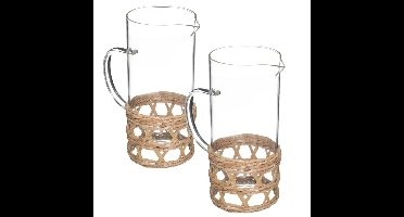 2x stuks karaffen/schenkkannen 1,2 liter van glas met riet recht model