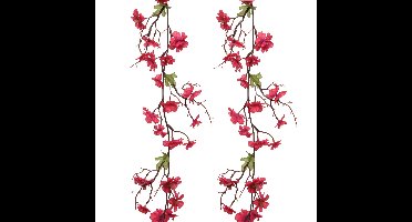 2x stuks kunstbloem/bloesem takken slinger - fuchsia roze - 187 cm