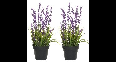 2x stuks lavendel kunstplant in pot - fuchsia paars - D15 x H30 cm