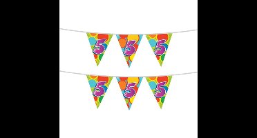 2x stuks leeftijd verjaardag thema vlaggetjes 5 jaar plastic 10 meter