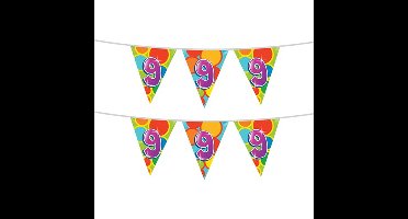2x stuks leeftijd verjaardag thema vlaggetjes 9 jaar plastic 10 meter