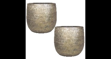 2x stuks luxe plantenpot/bloempot goud Mira van keramiek 35 cm