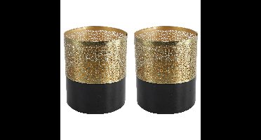 2x stuks luxe theelichthouder/kaarsenhouder - goud/zwart - metaal - D10 x H12.5 cm