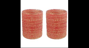 2x stuks luxe theelichthouder/kaarsenhouder - rood/goud - glas - D7 x H8 cm