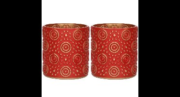 2x stuks luxe theelichthouder/kaarsenhouder - rood/goud - glas - D7 x H8 cm