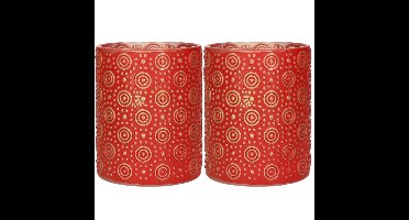 2x stuks luxe theelichthouder/kaarsenhouder - rood/goud - glas - D8 x H10 cm