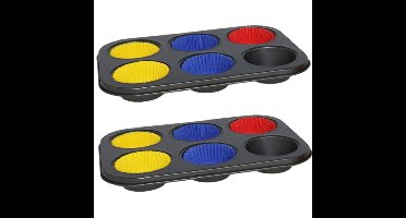 2x stuks muffins en cupcakes bakken bakvorm/bakblik 26 x 18 cm - voor 6x stuks