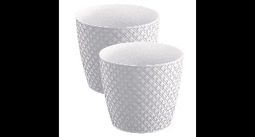 2x stuks orient stijl plantenpot/bloempot kunststof dia 16 cm en hoogte 14 cm parel wit