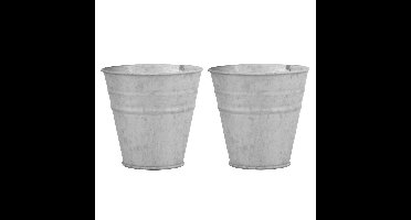 2x stuks oud zinken emmertjes/bloempotten zilver 13 cm