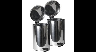 2x stuks RVS vuilnisbakken/pedaalemmers 3 liter 24 cm