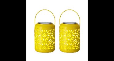 2x stuks solar lantaarn ijzer geel 17 cm