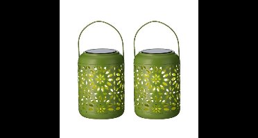 2x stuks solar lantaarn ijzer groen 17 cm