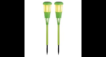 2x stuks solar tuinfakkel/tuinlamp groen op zonne-energie 61 cm