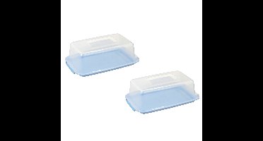 2x stuks vershouddozen/voedsel bewaardozen transparant/blauw 3,75 liter