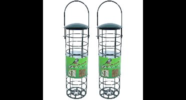 2x stuks vogel voedersilo voor vetbollen metaal groen 23 cm