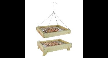 2x stuks vogelvoedertafel hout staand en hangend 35 cm