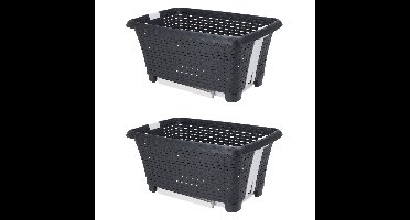 2x Stuks Wasmanden op poten - 38 liter - kunststof - antraciet
